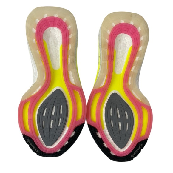 Men’s Size 8.5 Adidas UltraBoost 21 White Solar Yellow Tennis Shoes Runners NWT - Picture 3 of 8